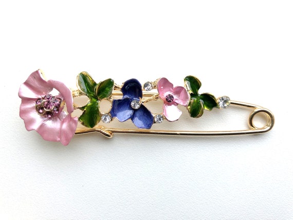 Large Safety Pin, Enamel Brooch Pin, Vintage Jewel