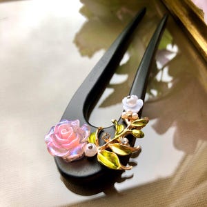 Floral Hair Pin, Hair stick, Hair fork, Handmade rose flower hair fork, Wood rose hair pin, Hair stick accessories, Gift for her