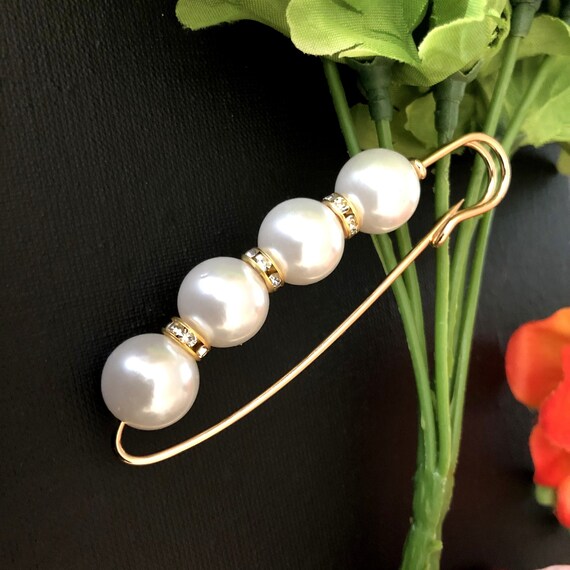 Large Safety Pin, Pearl Brooch Pin, Vintage Jewelr