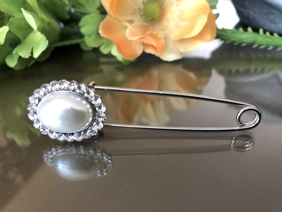 Large Safety Pin, Pearl Brooch Pin, Vintage Jewelr