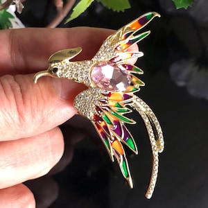 Spilla a forma di uccello, gioiello a forma di uccello con strass smaltati, bigiotteria per uomo o donna, spilla in stile vintage, regalo