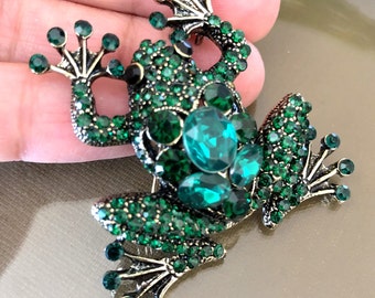 Broche grenouille verte, broche grenouille, grande broche, broche grand crapaud vert, broche grenouille, bijoux grenouille, cadeau grenouille, épingle crapaud