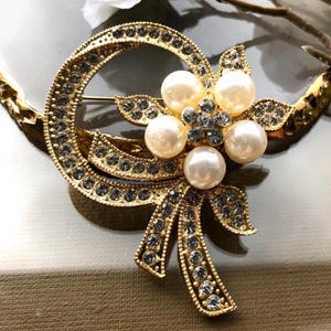 Rhinestone Pearl Brooch | Delicate Pearl Pin | Unique Gift Idea