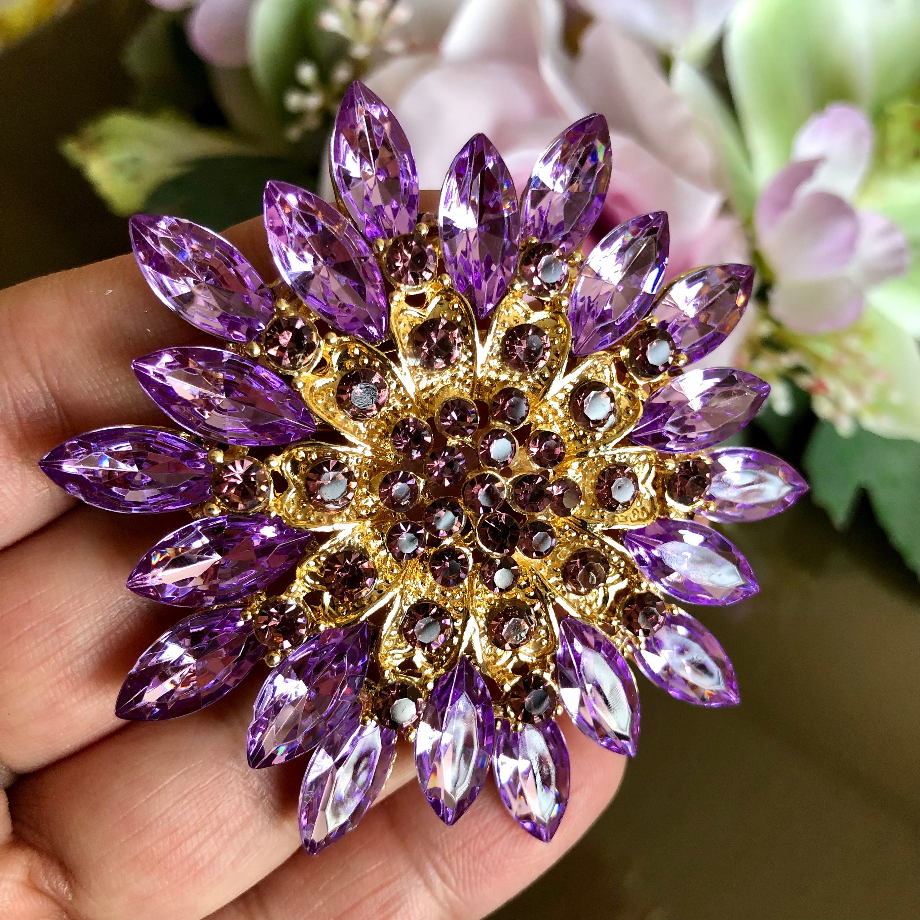 Broche De Flor De Loto Para Mujeres Y Niñas, Chapado En Oro Con Diamantes De Imitación