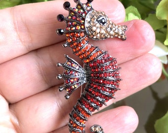 Crystal Rhinestone Sea Horse Brooch Pin: Ocean Jewelry Gift