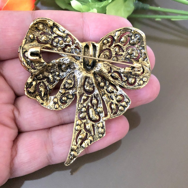 Grande spilla con fiocco in strass, spilla con fiocco, spilla per sciarpa, spilla per scialle, spilla con fiocco decorativo in oro, regalo immagine 6