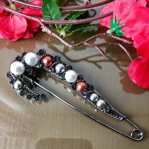 Large Safety Pearl Brooch Pin, Vintage Style Jewe… - image 5