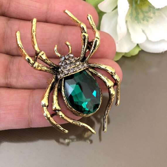 Large Green Spider Brooch, Spider Brooch or PENDAN