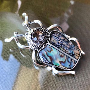 Beetle Bug Brooch, Insect Brooch, Scarab Beetle Jewelry, Abalone Shell Beetle Pin, Gift