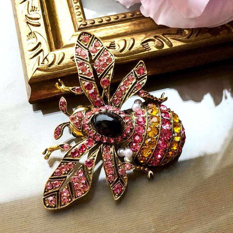Large Bumble Bee Brooch: Rhinestone Wasp Pin, Vintage Style Jewelry - Etsy