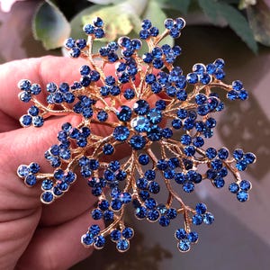 Large Brooch Pin, Blue Crystal Jewelry, Vintage Style Sparkling Brooch, Gift for Her Women Mom
