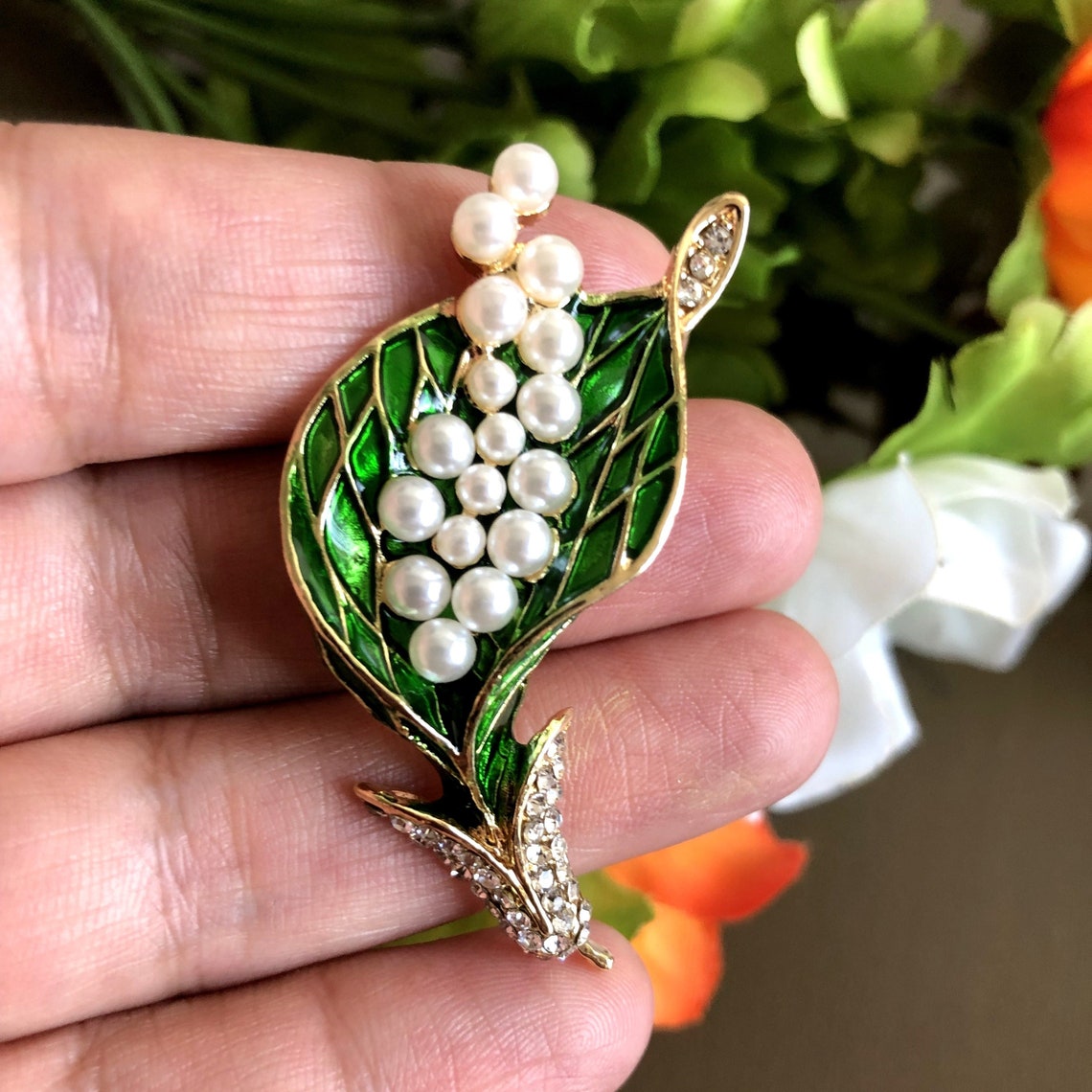 Lily of the Valley Brooch Peal Brooch Pin Floral Brooch Etsy