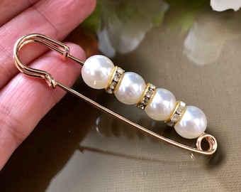 Safety Pin Pearl Large Safety Pin, Pearl Brooch Pin, Vintage Style