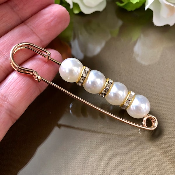 Large Safety Pin, Pearl Brooch Pin, Vintage Style Jewelry, Vintage Style Safety Pin