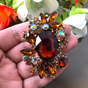 Kaffee Farbe Brosche Pin, Große Kristall Strass Brosche, Vintage Stil Schmuck, Geschenke für sie Bild 5