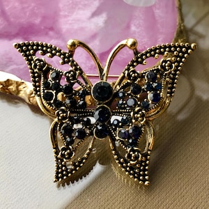 Butterfly Brooch Pin, Dark Butterfly Jewellery, Butterfly Jewelry, Butterfly Gift, Elegant Crystal Butterfly Brooch