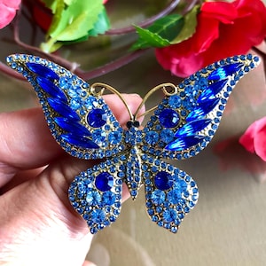 Blue Butterfly Brooch Pin, Large Butterfly Jewellery, Butterfly Jewelry, Butterfly Gift, Crystal Butterfly Brooch