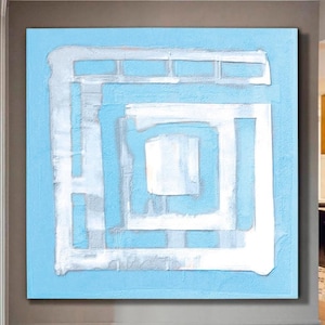 Large Original Labyrinth Abstract Oil Painting / Blue White Labyrinth Painting / Colorful Acrylic Canvas Art / Labyrinth Art Decor
