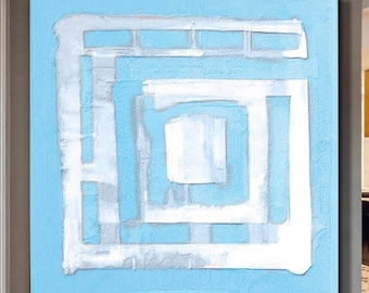 Large Original Labyrinth Abstract Oil Painting / Blue White Labyrinth Painting / Colorful Acrylic Canvas Art / Labyrinth Art Decor