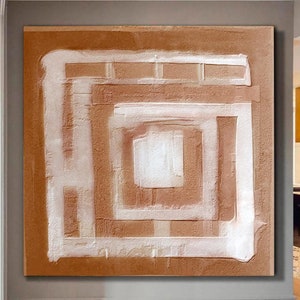 Large Original Labyrinth Abstract Oil Painting / Bronze Beige Labyrinth Painting / Colorful Acrylic Canvas Art / Labyrinth Art Decor