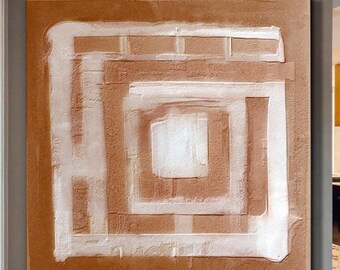 Large Original Labyrinth Abstract Oil Painting / Bronze Beige Labyrinth Painting / Colorful Acrylic Canvas Art / Labyrinth Art Decor