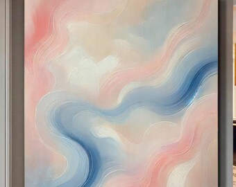Pintura sobre lienzo grande / Pintura de gran tamaño / Pintura azul / Pintura de paisaje / Pintura moderna / Pintura beige / Pintura abstracta al óleo
