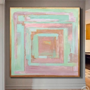 Large Original Labyrinth Abstract Oil Painting / Golden Turquoise Labyrinth Painting / Colorful Acrylic Canvas Art / Labyrinth Art Decor