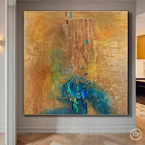 Large Painting On Canvas Original Wall Art Gold Painting Blue Beige Painting Contemporary Art Original Painting Canvas Abstract Room Decor