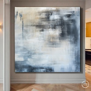 Landscape Gray Painting / Large Original Abstract Oil Painting / Black Gray Acrylic Canvas Art / Oversize Oil Painting Extra Large Wall Art
