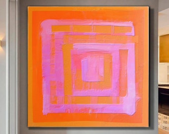 Large Original Labyrinth Abstract Oil Painting / Pink Orange Labyrinth Painting / Colorful Acrylic Canvas Art / Labyrinth Art Decor