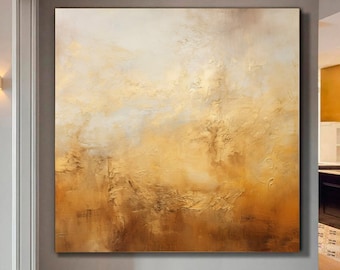Modern Gold Abstract Painting Oversized Abstract Painting On Canvas Textured Biege Painting Original Abstract Canvas Wall Art Office Decor