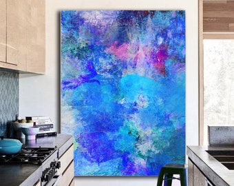 Extra Large Wall Art / Abstract Painting / Colorful painting / Blue Rainbow Painting / Large Canvas Art / Paintings On Canvas
