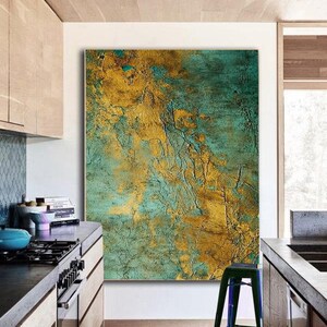 Large Painting On Canvas Original Wall Art Gold Painting Green Beige Painting Contemporary Art Original Painting Canvas Abstract Room Decor