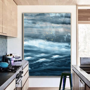 Blue White Painting Seascape Painting Large Original Abstract Painting / Textured Landscape Painting Extra Large Wall Art / Ocean Painting