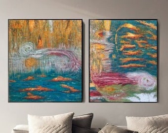 Set of Golden Paintings / Contemporary Art / Hand-painted Large Wall Art Decor/ Extra Large Wall Art / Large Original Abstract Oil painting