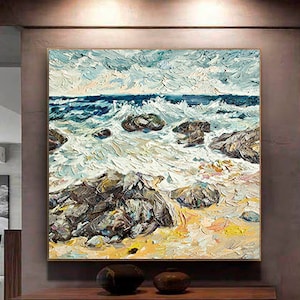 Beach Painting / Marine Wall Art / Hand-painted Large Wall Art Decor / Seascape Oil painting / Large Original Abstract Oil Painting