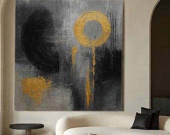 オリジナル抽象画 ゴールド抽象アート 絵画 特大キャンバスアート 風景
