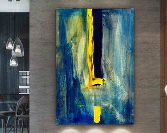 Abstract Painting / Blue Yellow Painting / Large Original Abstract Oil Painting / Extra Large Wall Art / Oversize Oil Painting / Modern Art