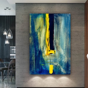 Abstract Painting / Blue Yellow Painting / Large Original Abstract Oil Painting / Extra Large Wall Art / Oversize Oil Painting / Modern Art