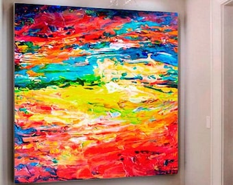 Large Original Abstract Oil Painting / Sunset Painting / Colorful Acrylic Canvas Art / Oversize Oil Painting / Contemporary Art / Wall Art