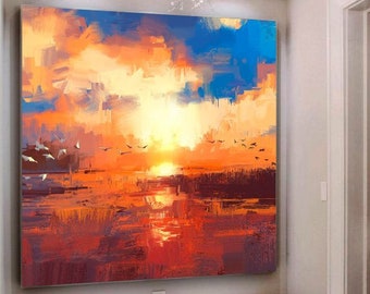 Sunset painting / Extra Large Wall Art / Abstract Painting / Seascape Painting / Large Canvas Art / Paintings On Canvas / Oil Painting