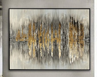 Pintura abstracta Pintura original de pan de oro Pintura de arte contemporáneo Pintura sobre lienzo Arte original de la habitación Pintura de pared para sala de estar