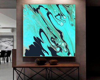 Pintura sobre lienzo grande / Pintura de gran tamaño / Pintura azul / Pintura de paisaje / Pintura moderna / Pintura negra / Pintura abstracta al óleo