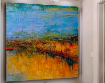 Pintura azul / Pintura de paisaje marino / Pintura abstracta original de gran tamaño / Pintura de paisaje / Pintura de atardecer / Pintura del océano / Pintura al óleo