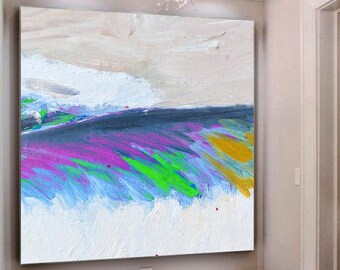 Pintura azul / Pintura de paisaje marino / Pintura abstracta original de gran tamaño / Pintura de paisaje / Pintura de atardecer / Pintura del océano / Pintura al óleo
