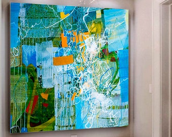 Large Oil Painting On Canvas Blue Painting Gray Painting Artwork Original Acrylic Painting On Canvas Wall Painting For Living Room