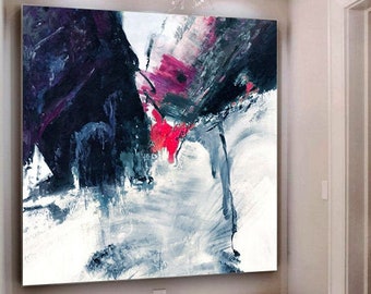 Black White Painting / Oversize Abstract Painting / Red Black Painting / Large Original Abstract Art / White Canvas Art / Nature Art