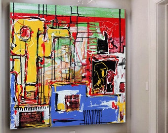 大きな絵画 抽象的 カラフル アート 特大絵画 アクリル画 具象画