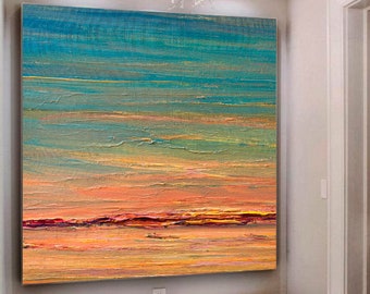 Sunset Painting / Large Original Abstract Oil Painting / Colorful Acrylic Canvas Art / Oversize Painting / Extra Large Wall Art / Landscape