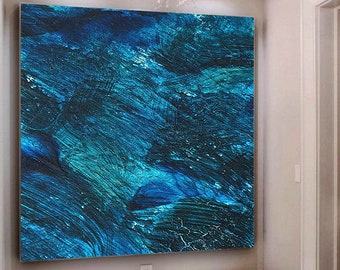 Arte de pared extragrande / Pintura abstracta original grande / Pintura azul / Pintura negra / Arte de lienzo grande / Pinturas sobre lienzo
